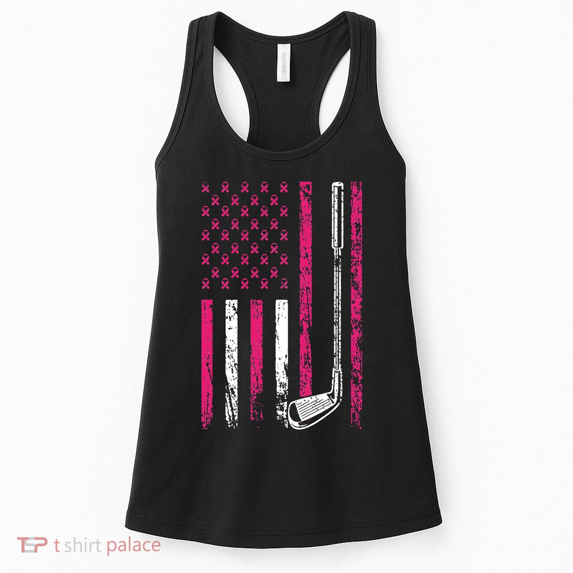 American Sports Flag Breast Cancer Awareness Golf Club Women's Tank Top