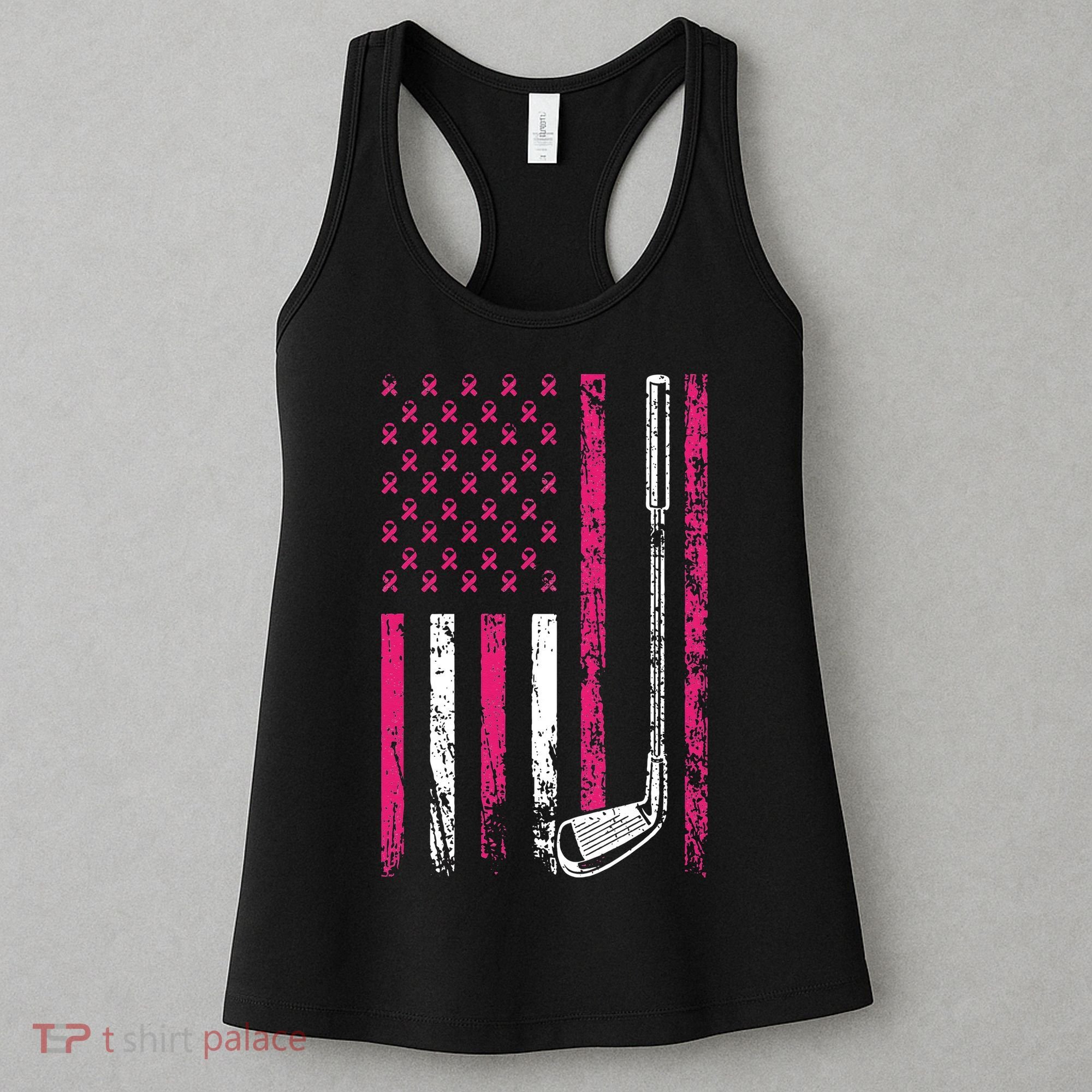 American Sports Flag Breast Cancer Awareness Golf Club Women's Tank Top