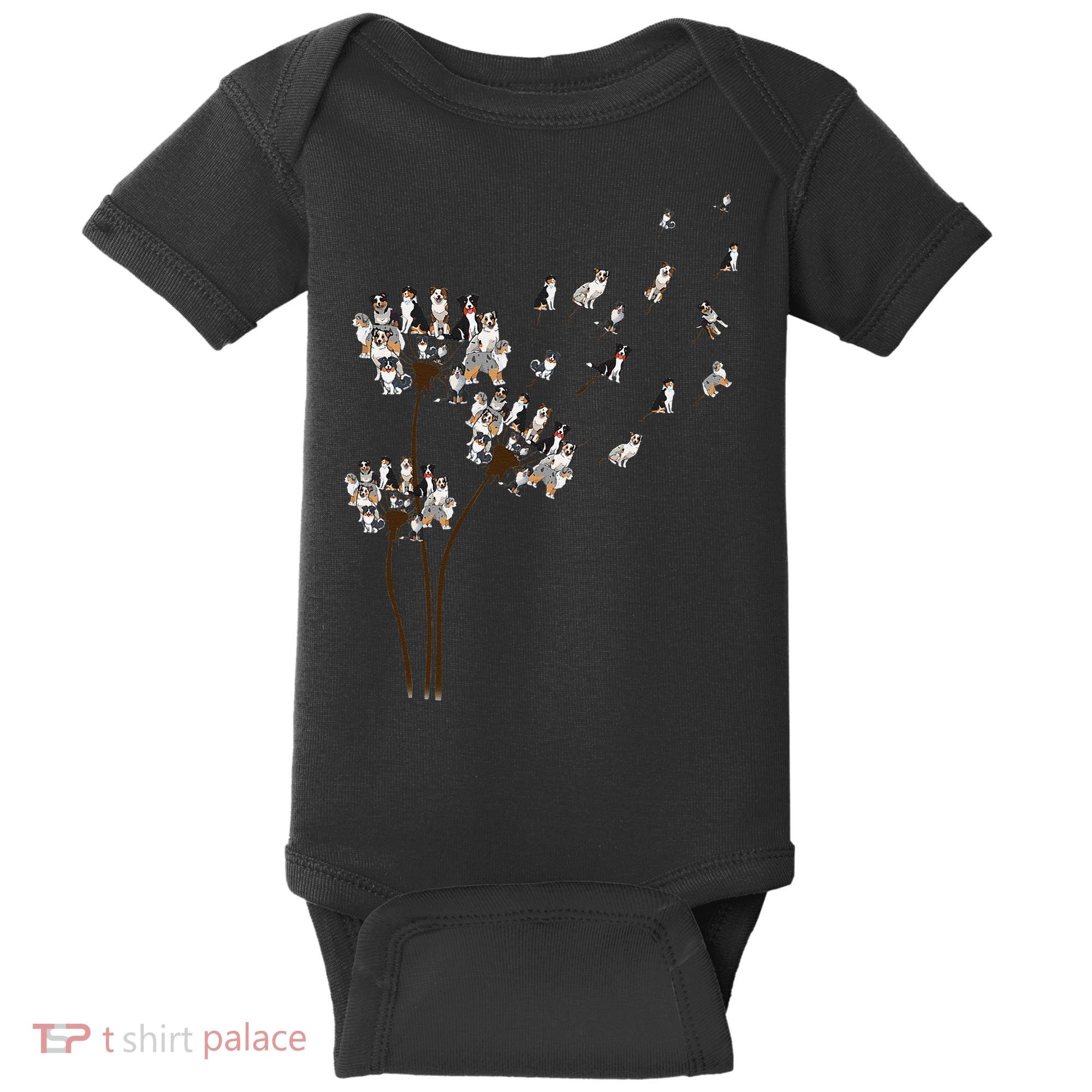 Australian Shepherd Flower Fly Dandelion Funny Dog Lovers Baby Bodysuit