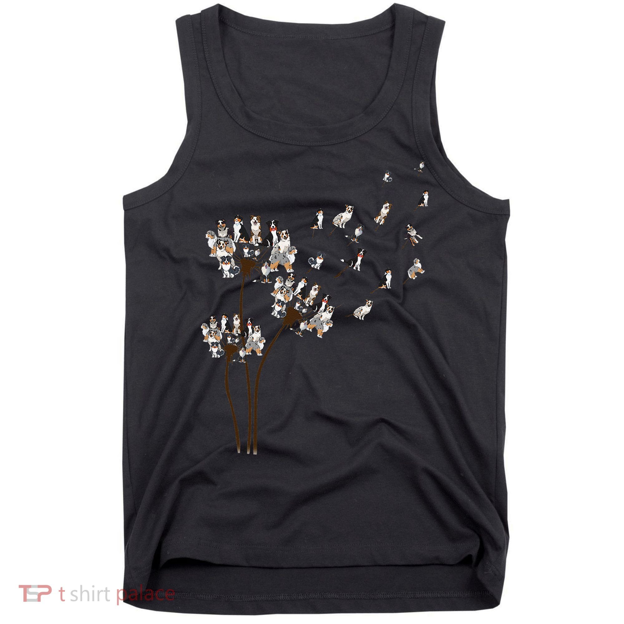 Australian Shepherd Flower Fly Dandelion Funny Dog Lovers Tank Top