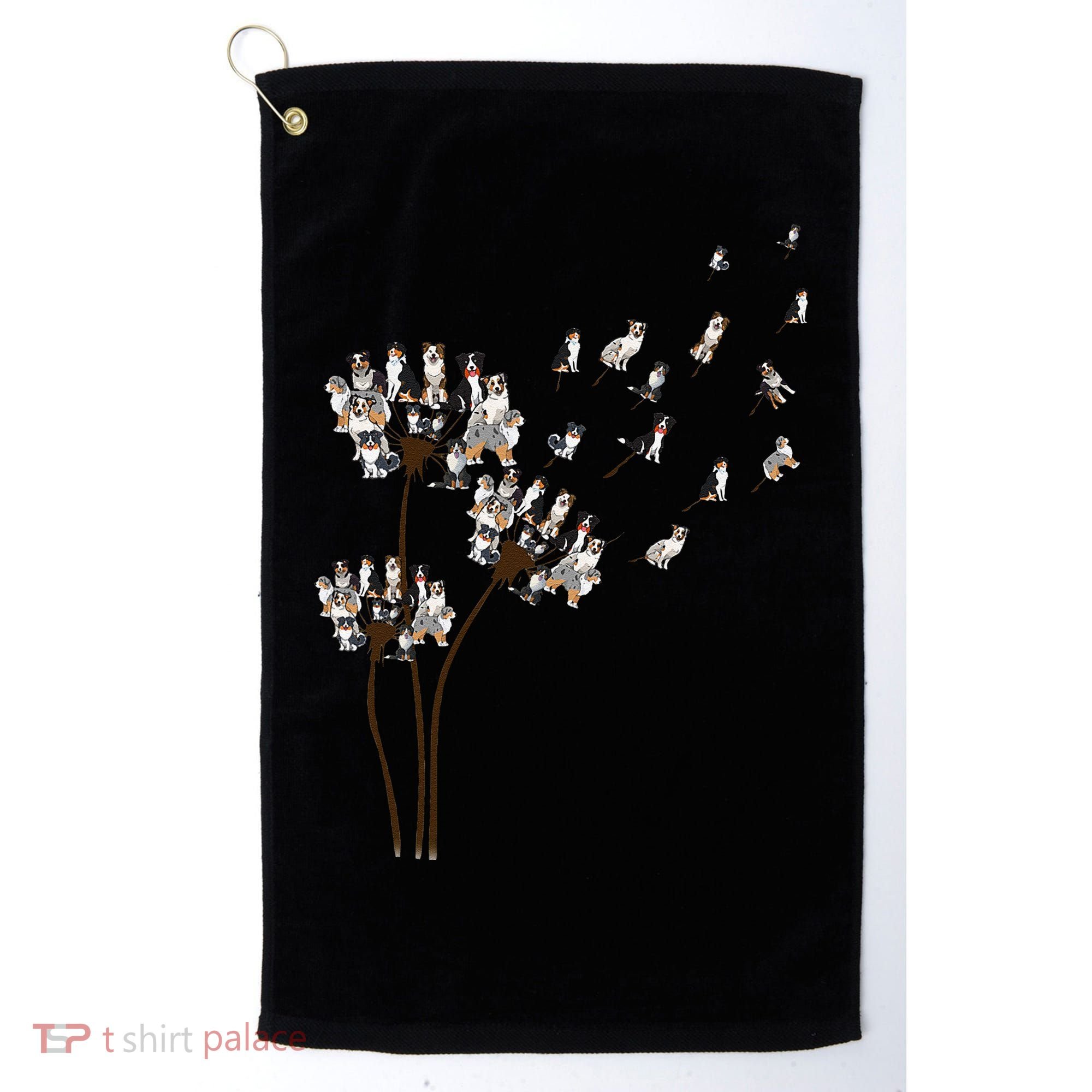 Australian Shepherd Flower Fly Dandelion Funny Dog Lovers Golf Towel