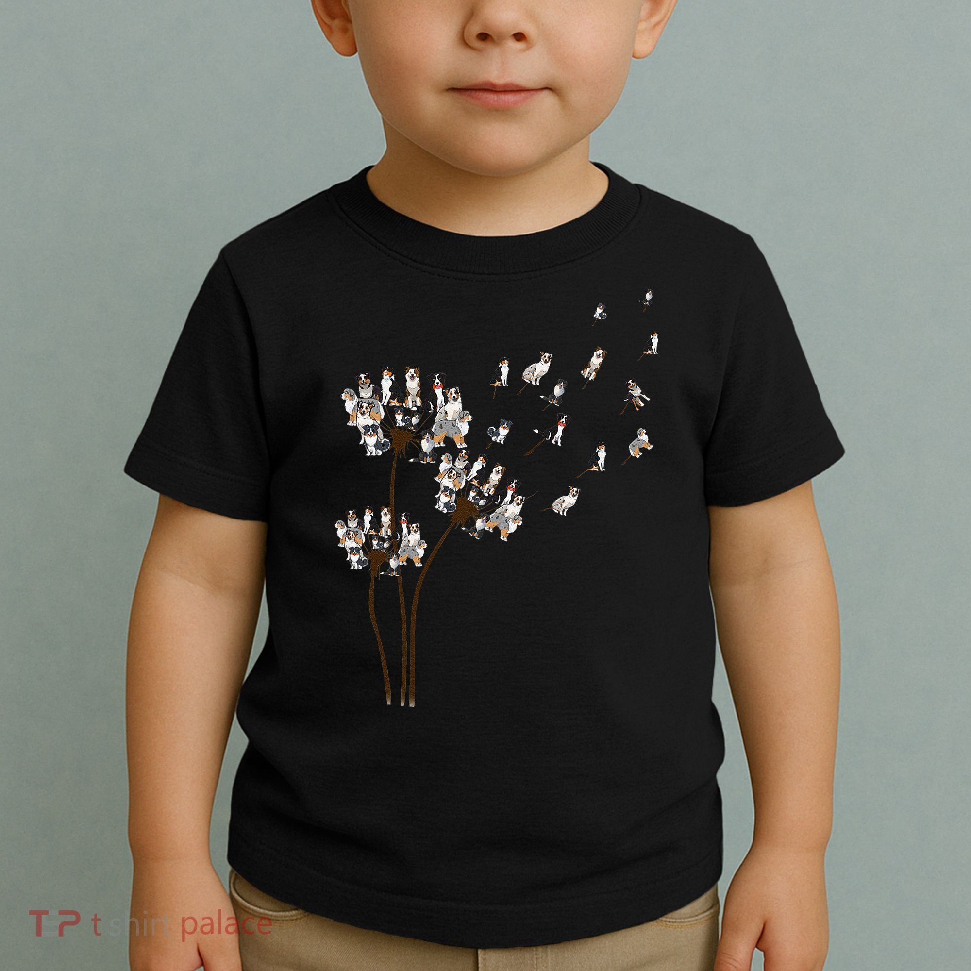 Australian Shepherd Flower Fly Dandelion Funny Dog Lovers Toddler T-Shirt