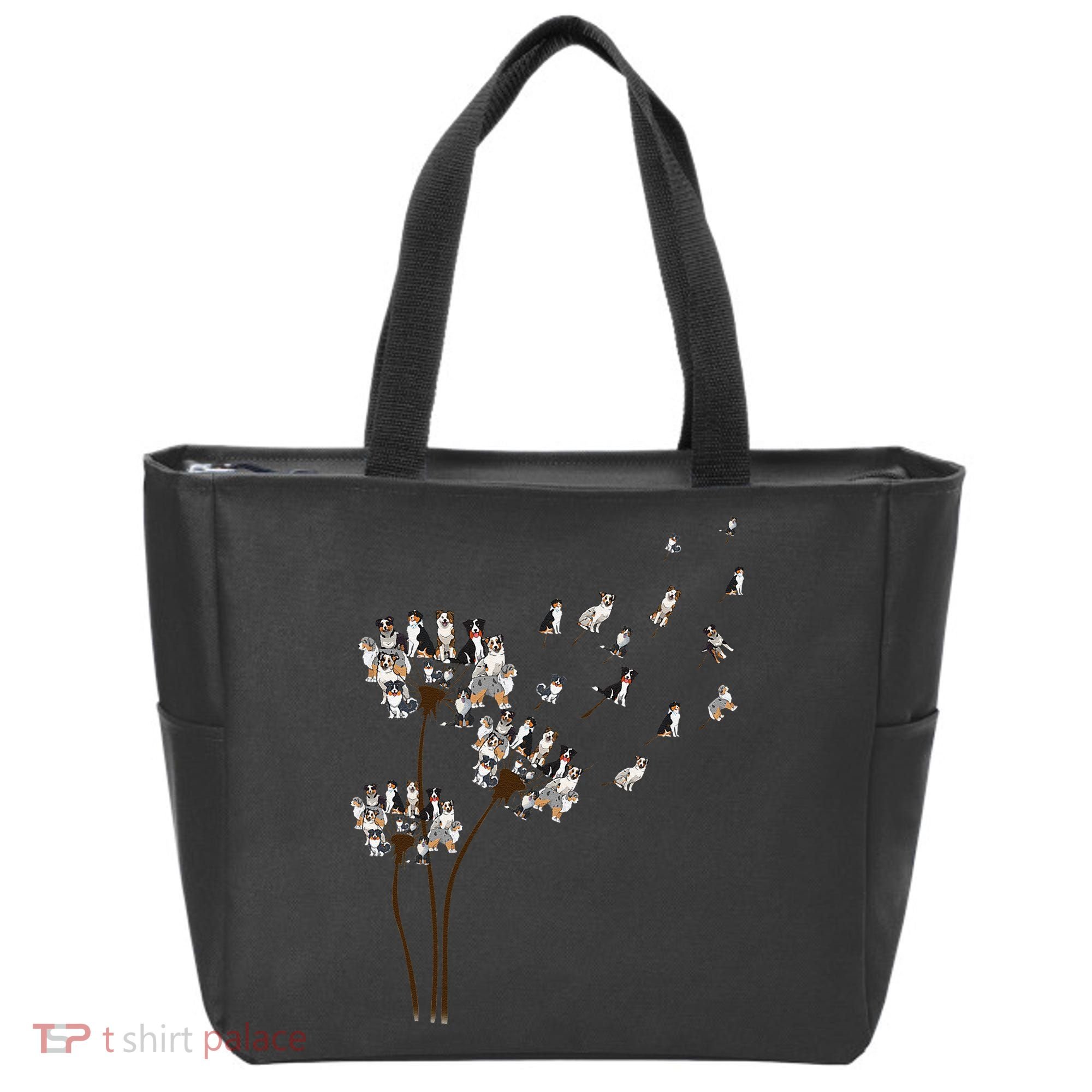 Australian Shepherd Flower Fly Dandelion Funny Dog Lovers Tote Bag