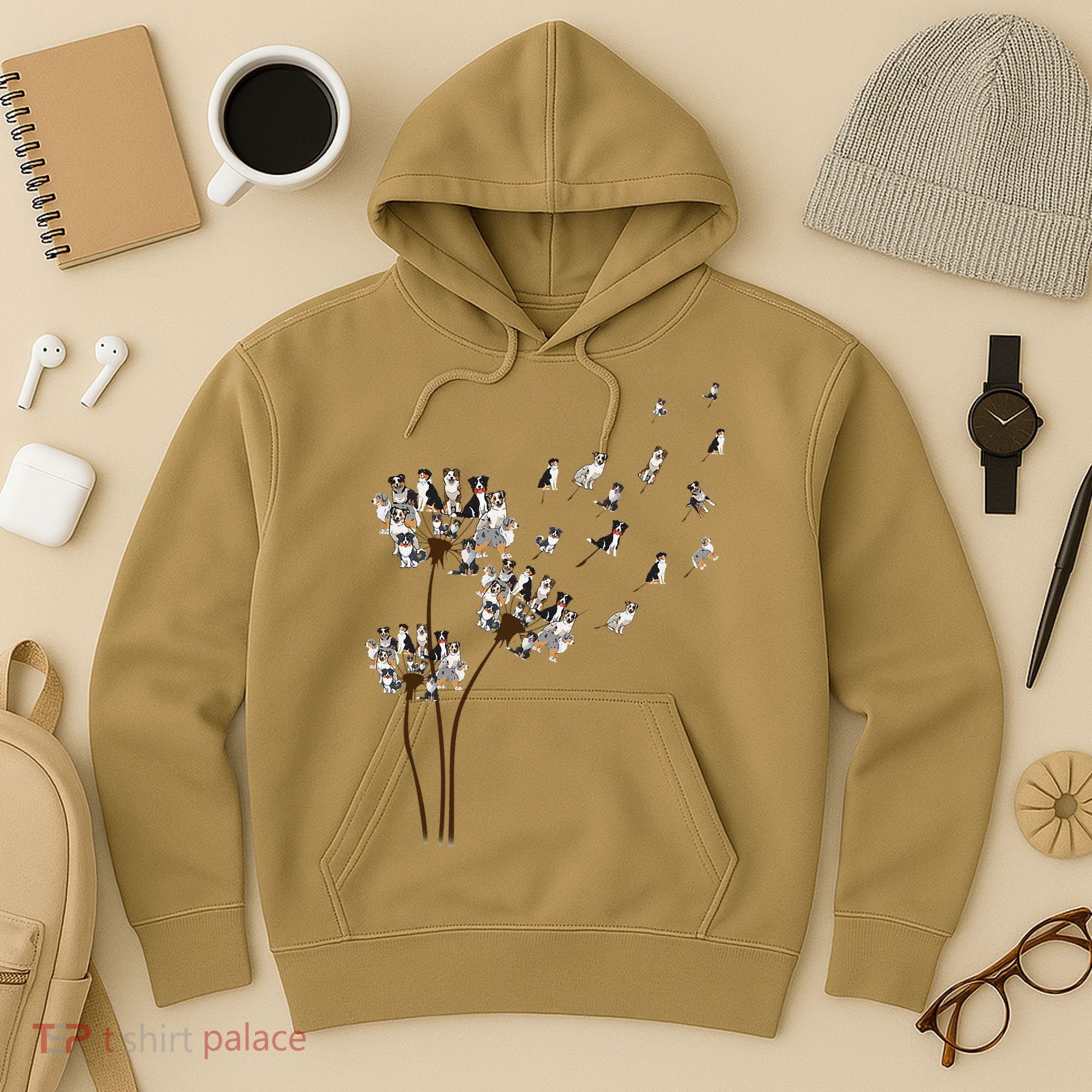 Australian Shepherd Flower Fly Dandelion Funny Dog Lovers Hoodie