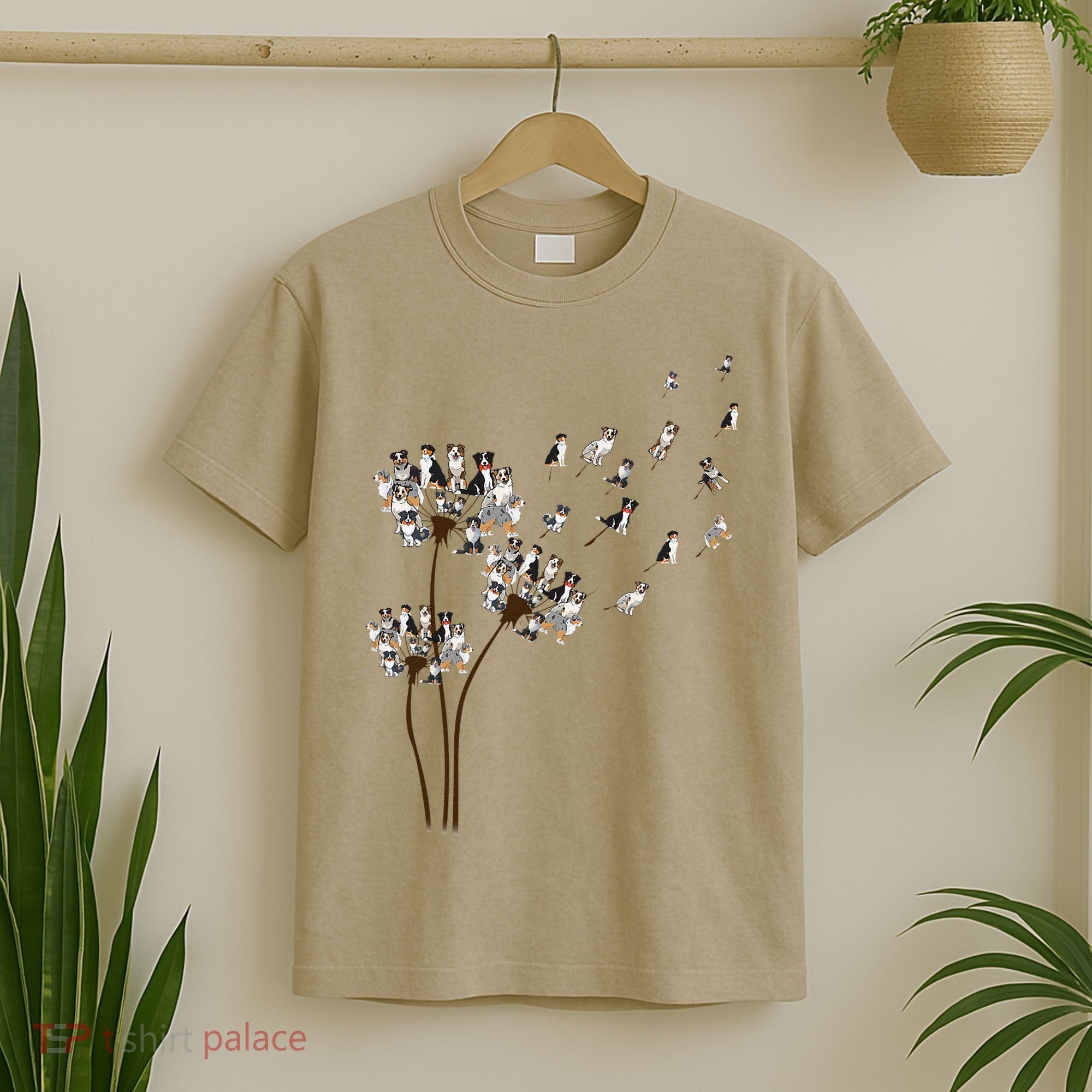 Australian Shepherd Flower Fly Dandelion Funny Dog Lovers T-Shirt