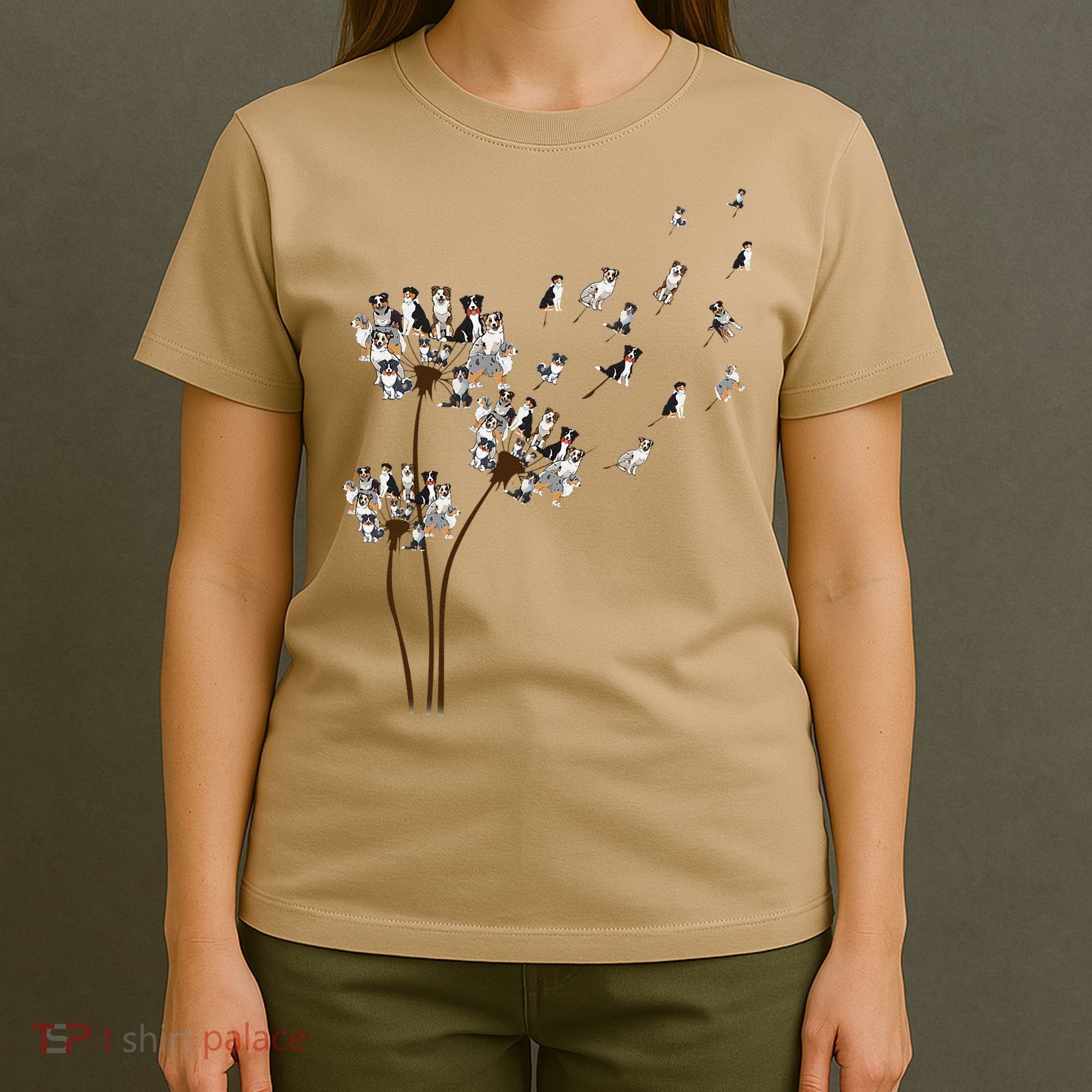 Australian Shepherd Flower Fly Dandelion Funny Dog Lovers T-Shirt