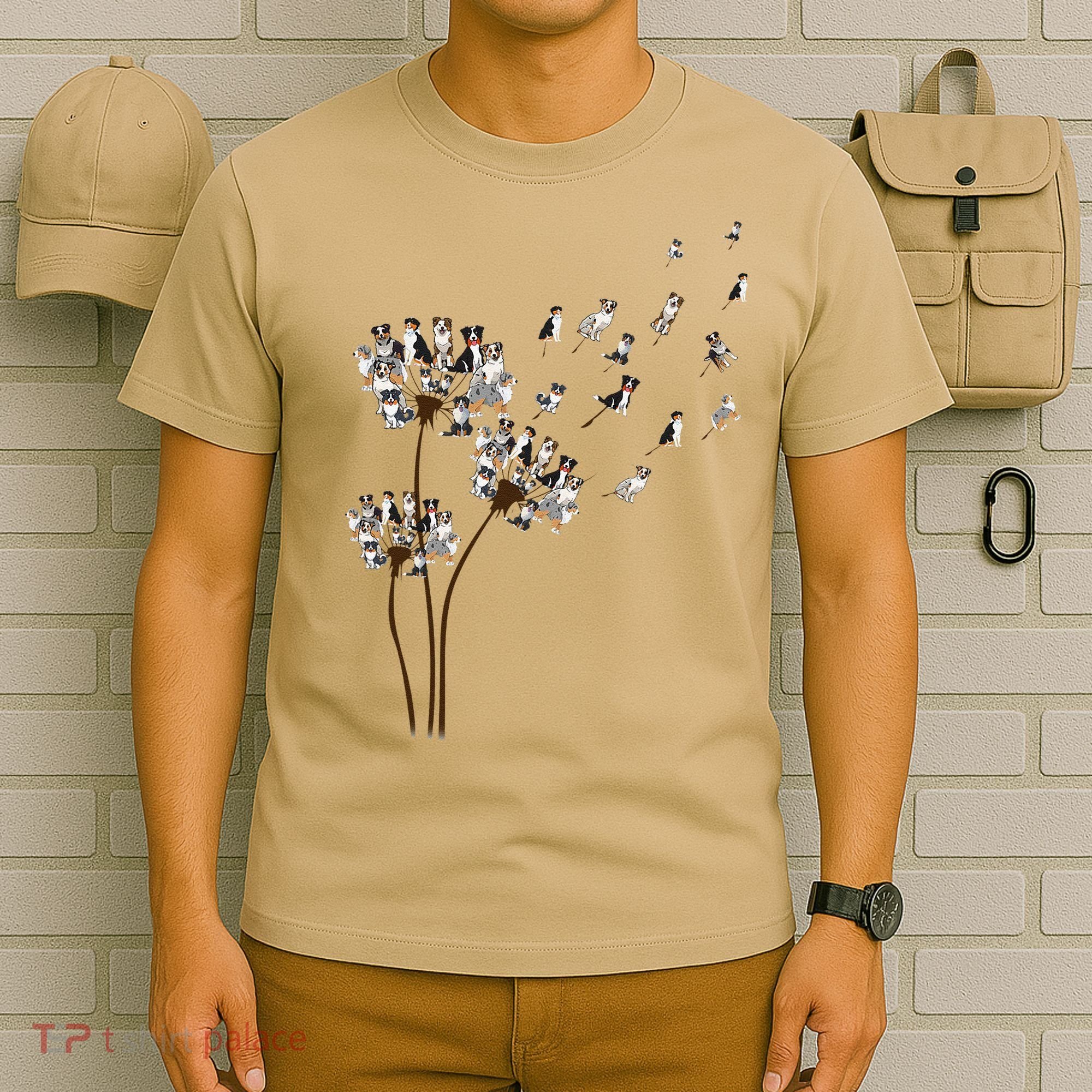 Australian Shepherd Flower Fly Dandelion Funny Dog Lovers T-Shirt