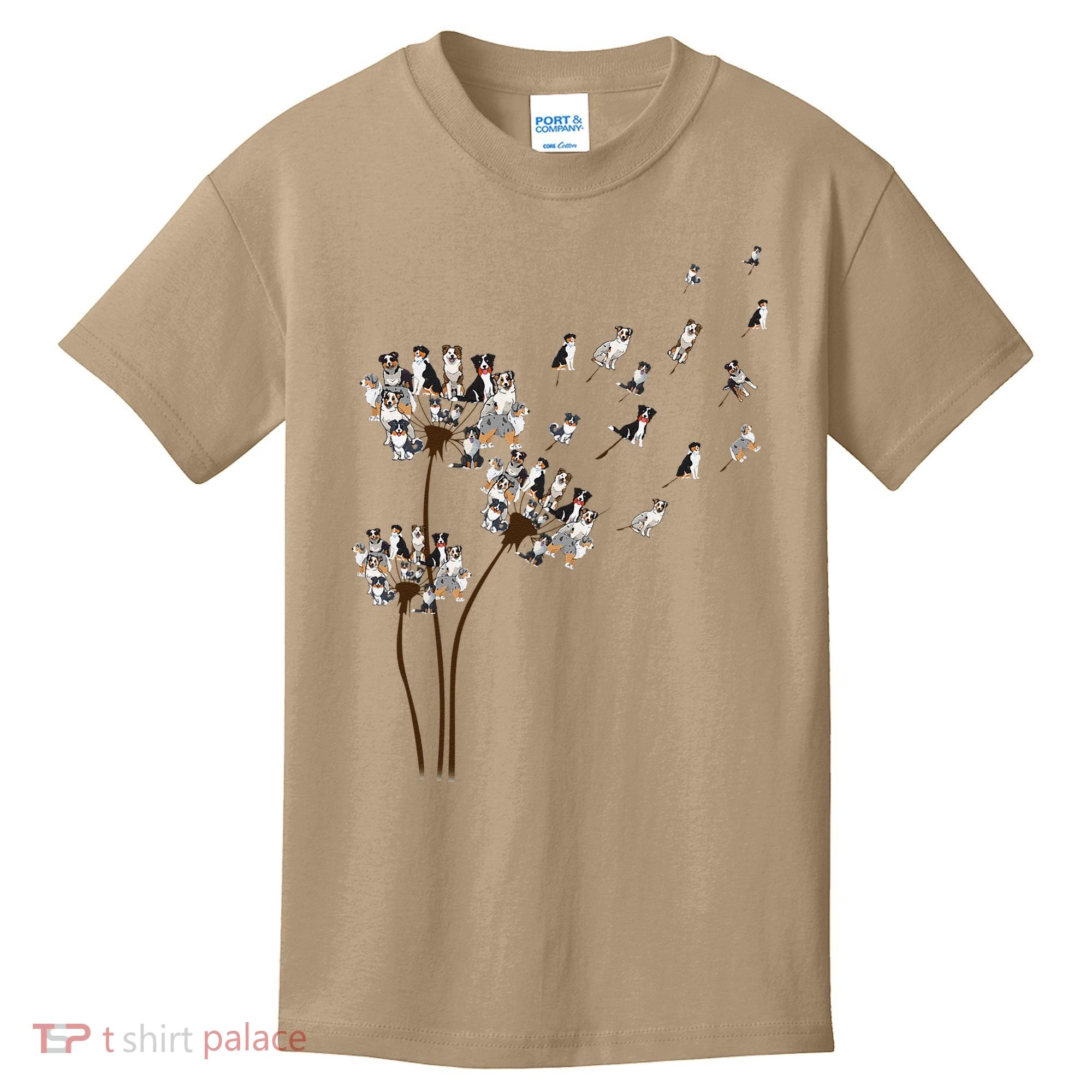 Australian Shepherd Flower Fly Dandelion Funny Dog Lovers Kids T-Shirt