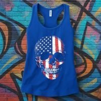 American Skull Flag Usa Patriotic 4th Of July Gift Women's Tank Top thumb 3