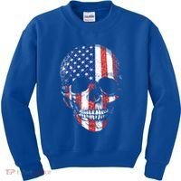 American Skull Flag Usa Patriotic 4th Of July Gift Kids Sweatshirt thumb 0