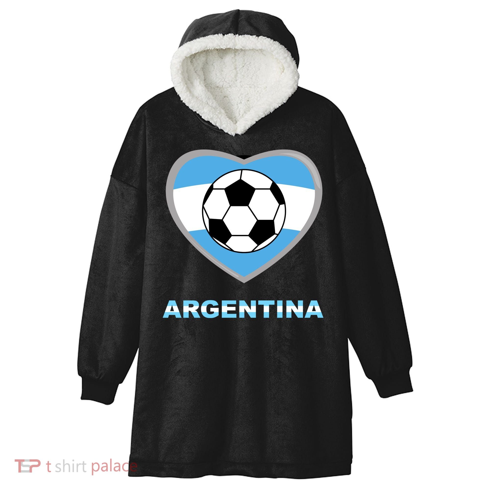 Argentina Soccer Football Argentinian Flag Hooded Wearable Blanket