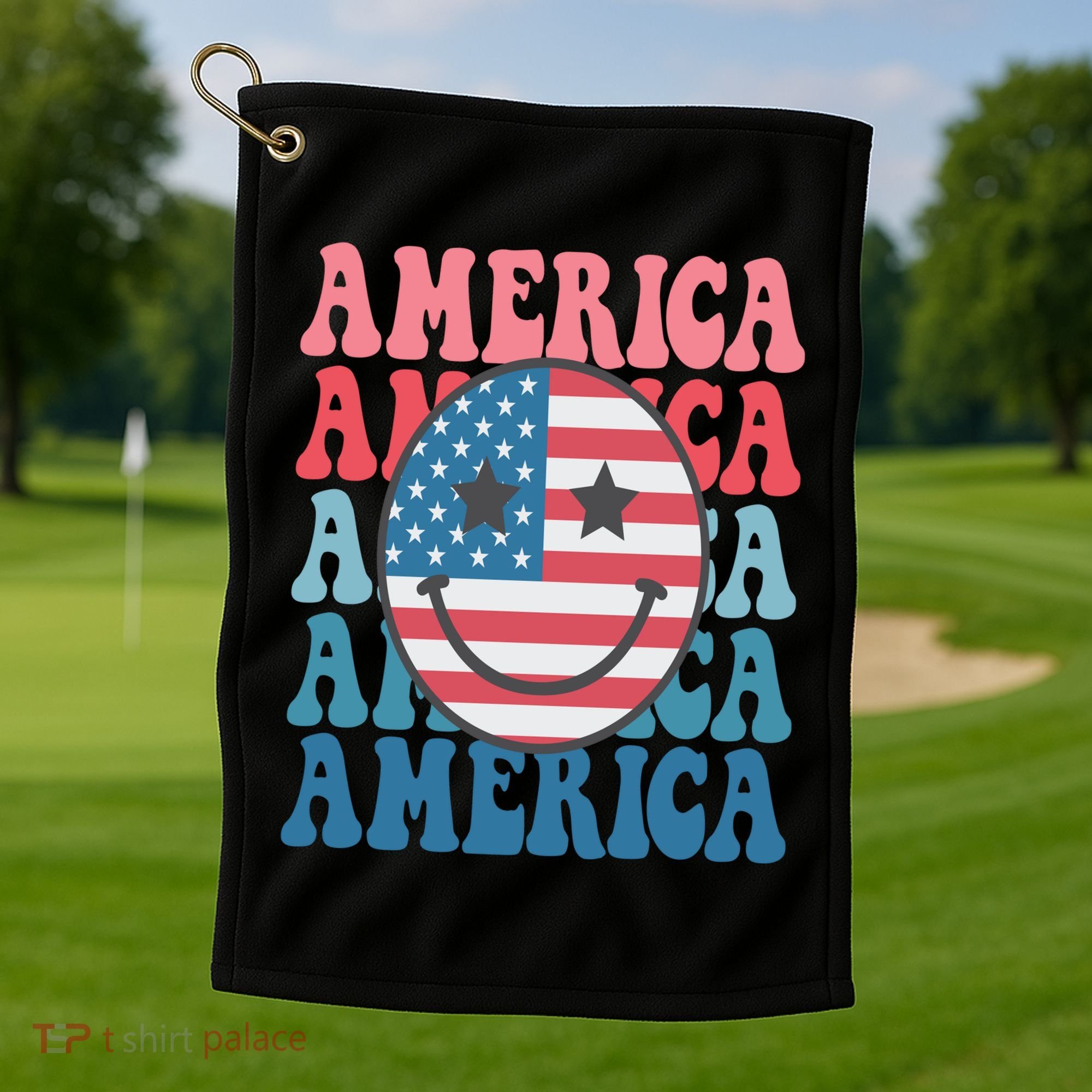 America Smiley Face Golf Towel