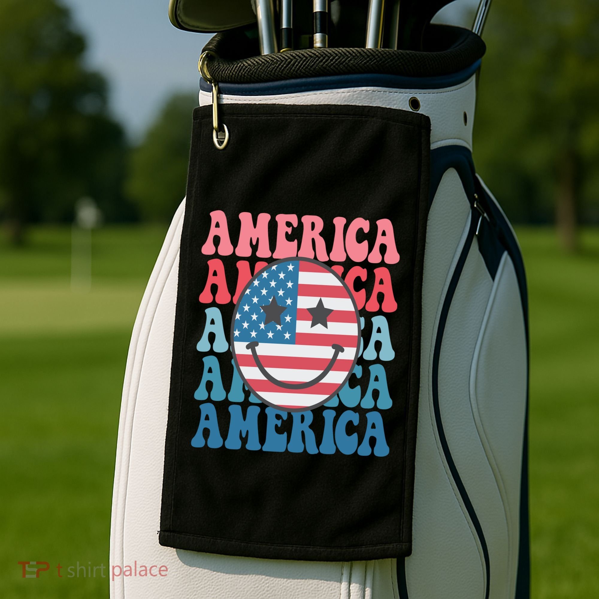America Smiley Face Golf Towel