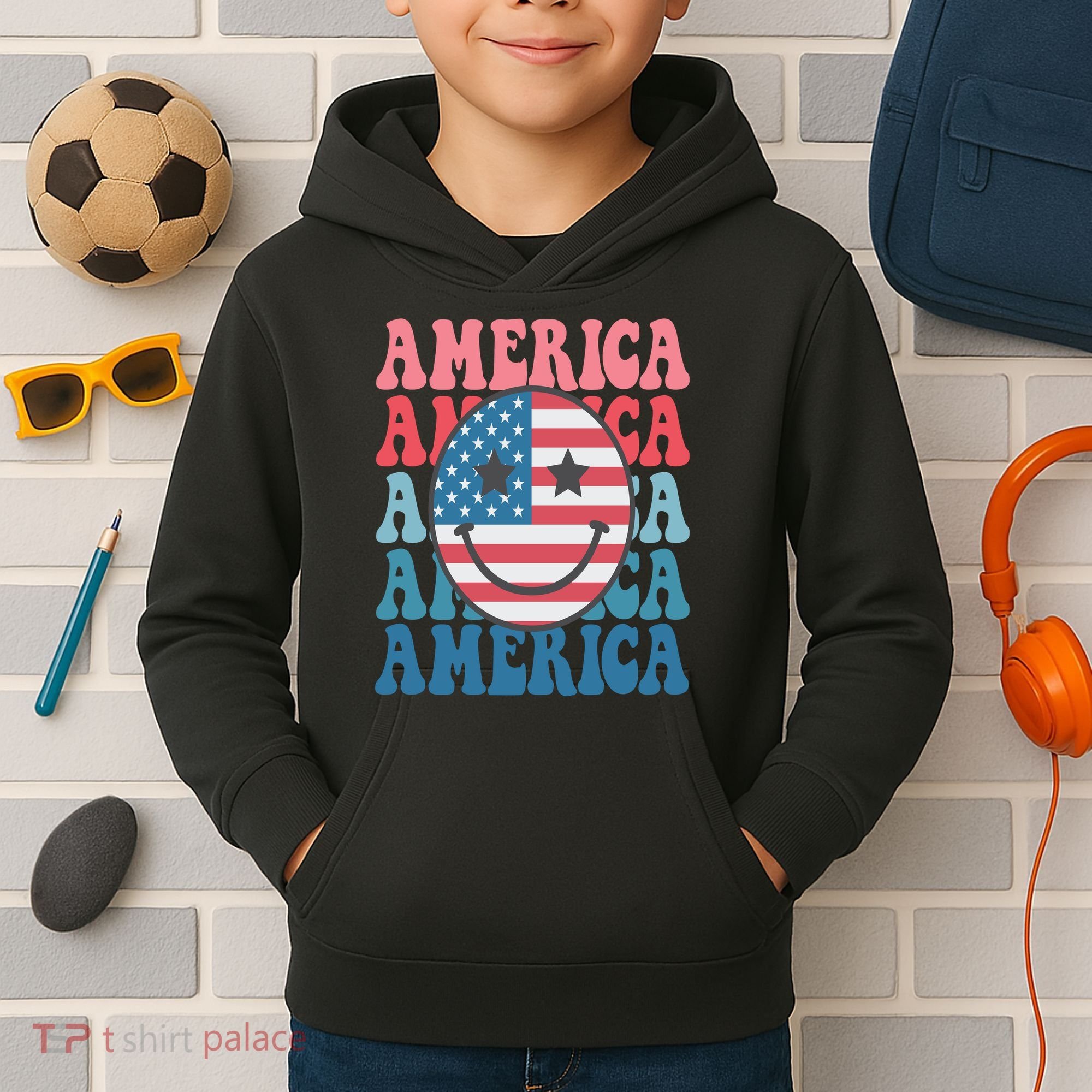 America Smiley Face Kids Hoodie