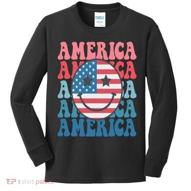 America Smiley Face Kids Long Sleeve Shirt