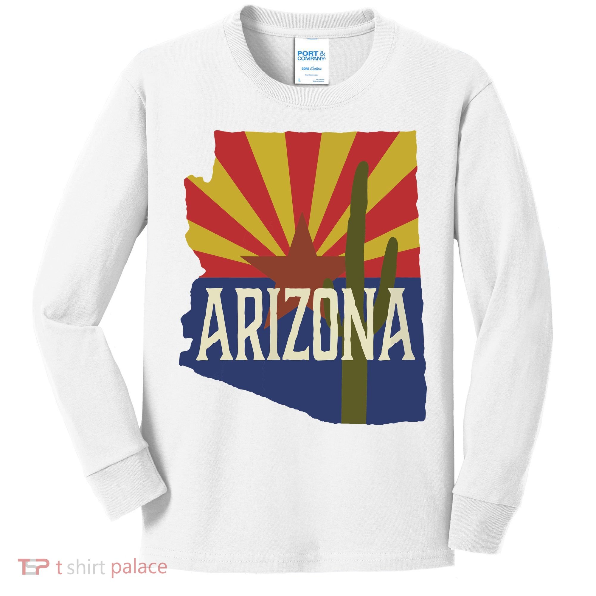 Arizona State Flag Saguaro Kids Long Sleeve Shirt
