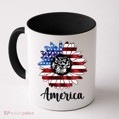 America Sunflower Flag 4th July Coffee Mug