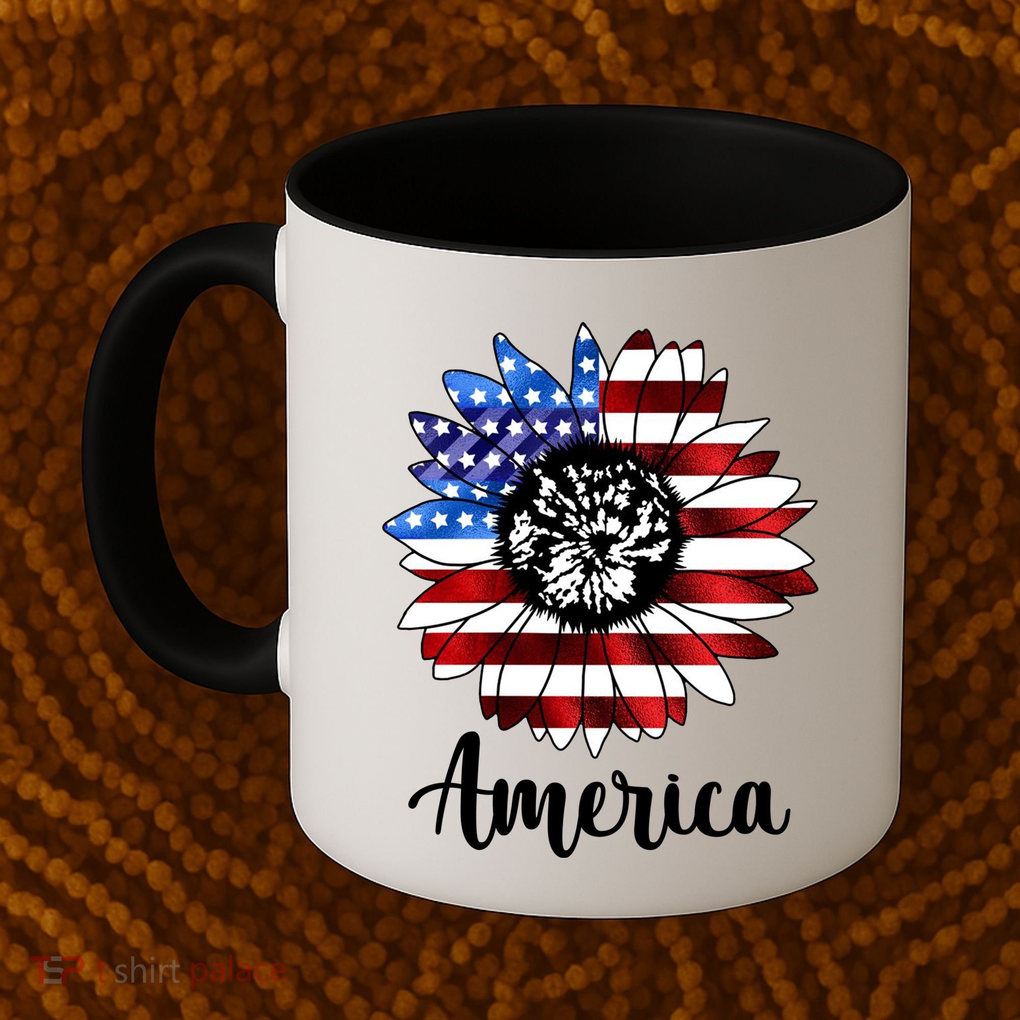 America Sunflower Flag 4th July Coffee Mug