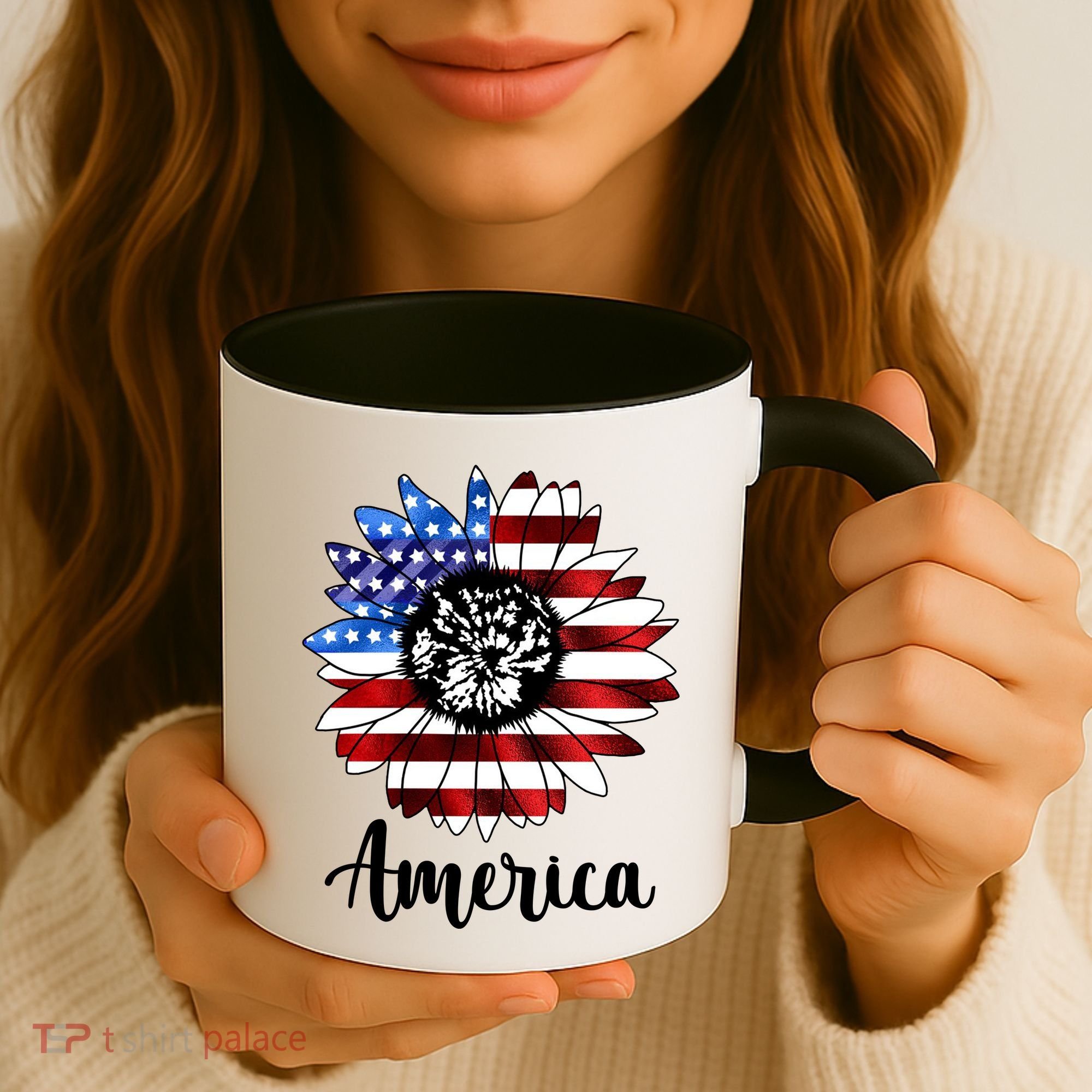 America Sunflower Flag 4th July Coffee Mug
