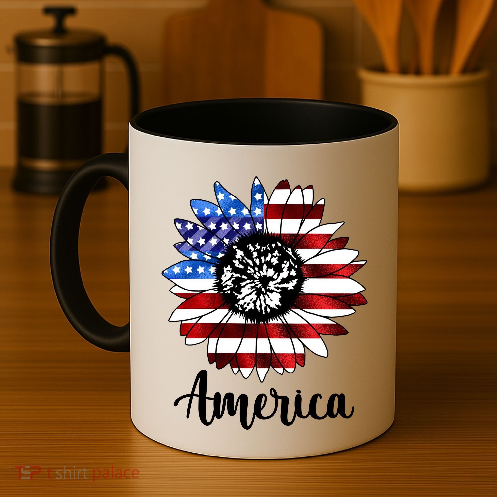 America Sunflower Flag 4th July Coffee Mug