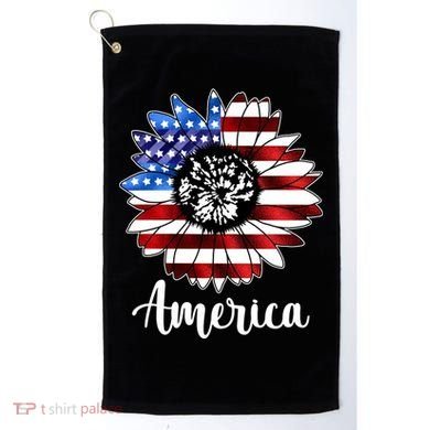 America Sunflower Flag 4th July Golf Towel