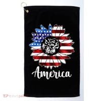 America Sunflower Flag 4th July Golf Towel thumb 0