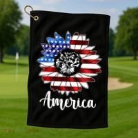 America Sunflower Flag 4th July Golf Towel thumb 1