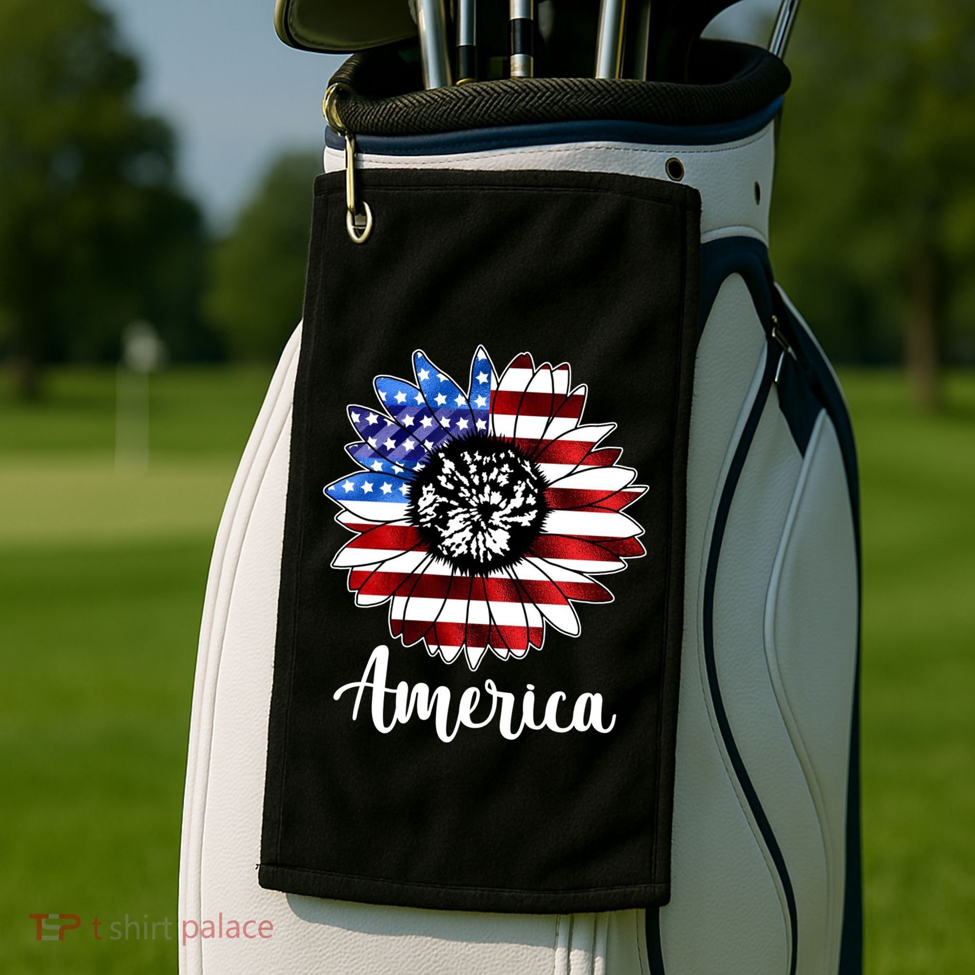 America Sunflower Flag 4th July Golf Towel