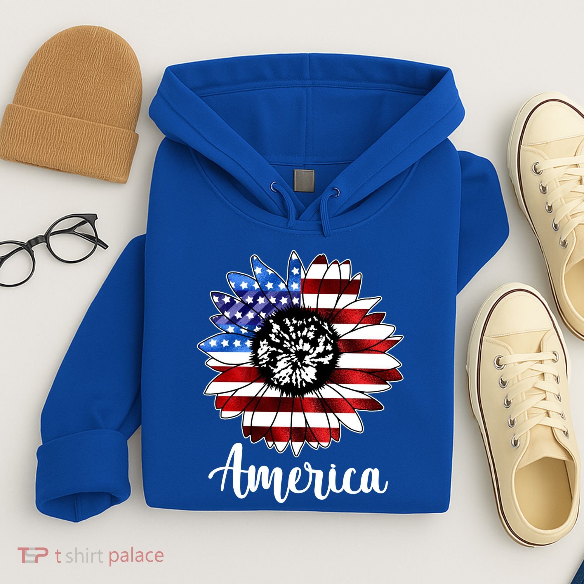 America Sunflower Flag 4th July Hoodie