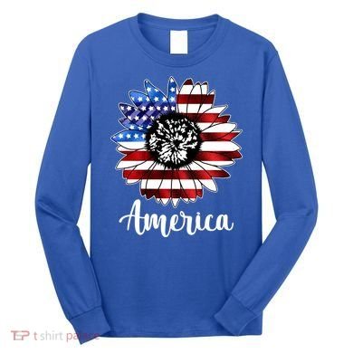 America Sunflower Flag 4th July Long Sleeve Shirt