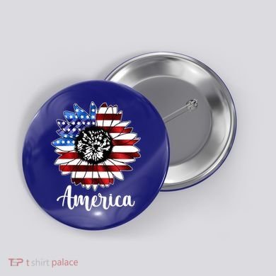 America Sunflower Flag 4th July Button