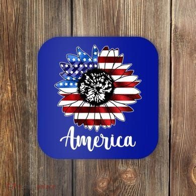 America Sunflower Flag 4th July Coaster