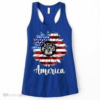 America Sunflower Flag 4th July Women's Tank Top
