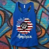 America Sunflower Flag 4th July Women's Tank Top thumb 3