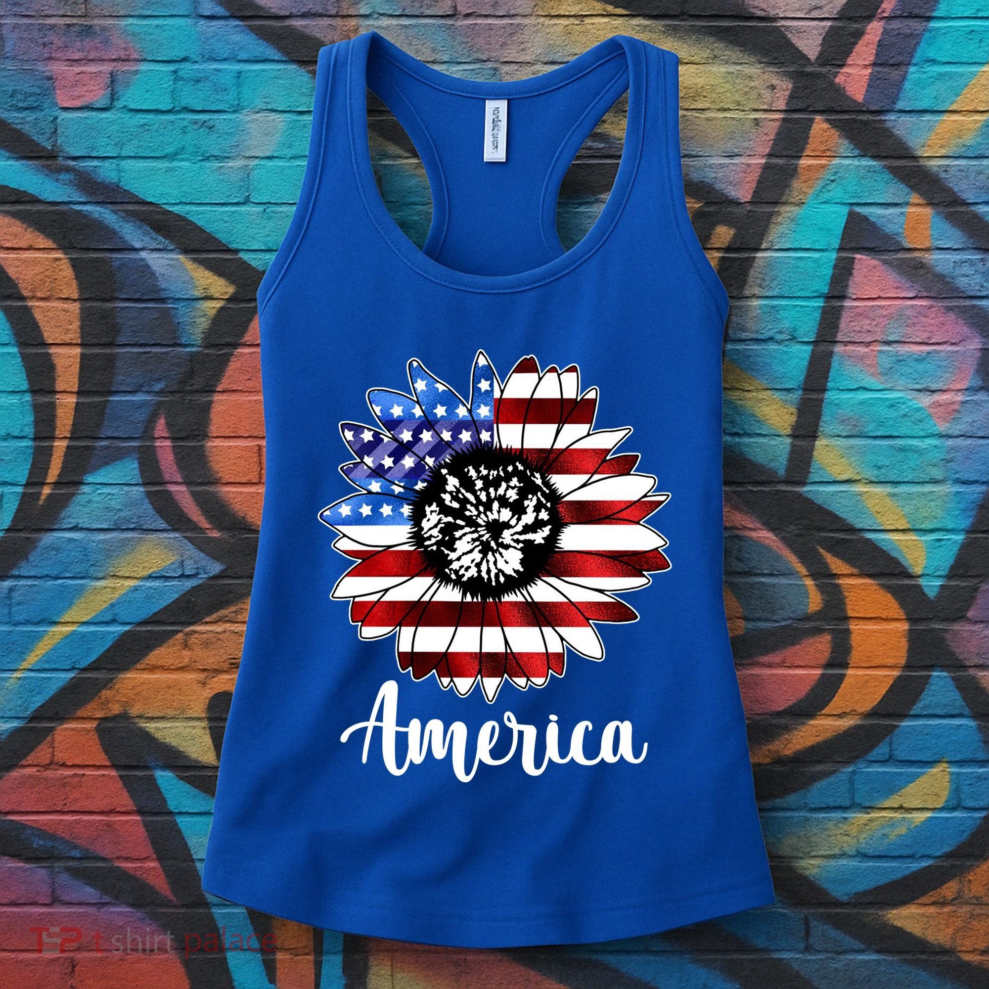 America Sunflower Flag 4th July Women's Tank Top