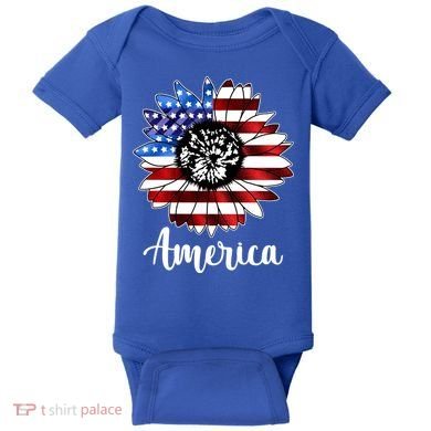 America Sunflower Flag 4th July Baby Bodysuit