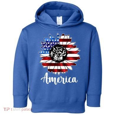 America Sunflower Flag 4th July Toddler Hoodie