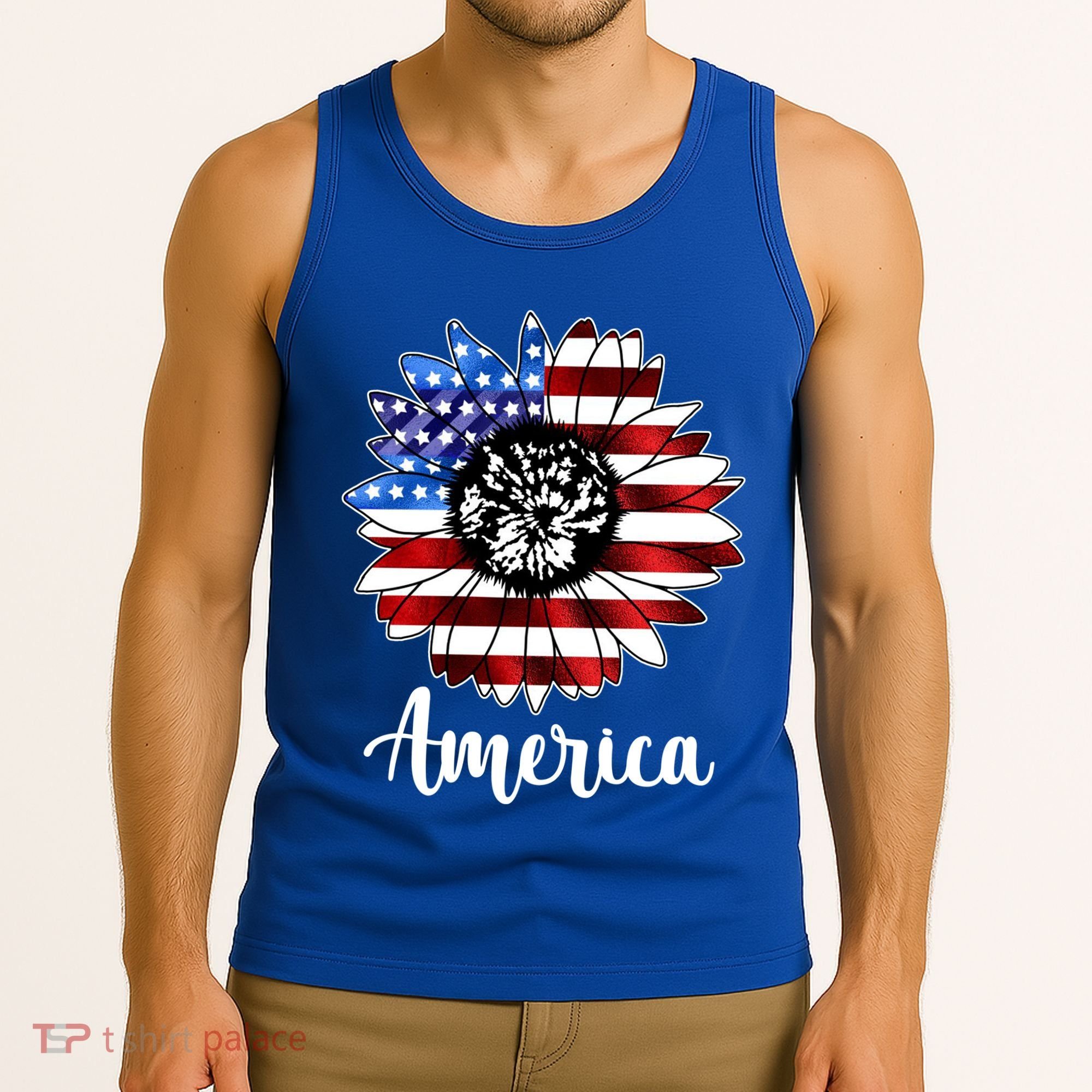 America Sunflower Flag 4th July Tank Top