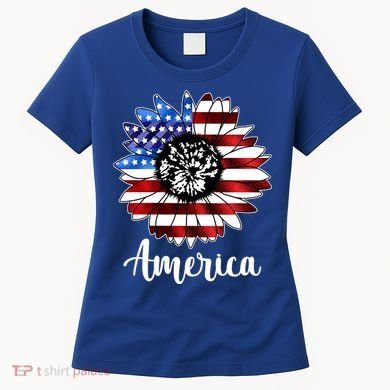 America Sunflower Flag 4th July Women's T-Shirt