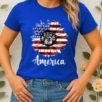 America Sunflower Flag 4th July Women's T-Shirt thumb 2