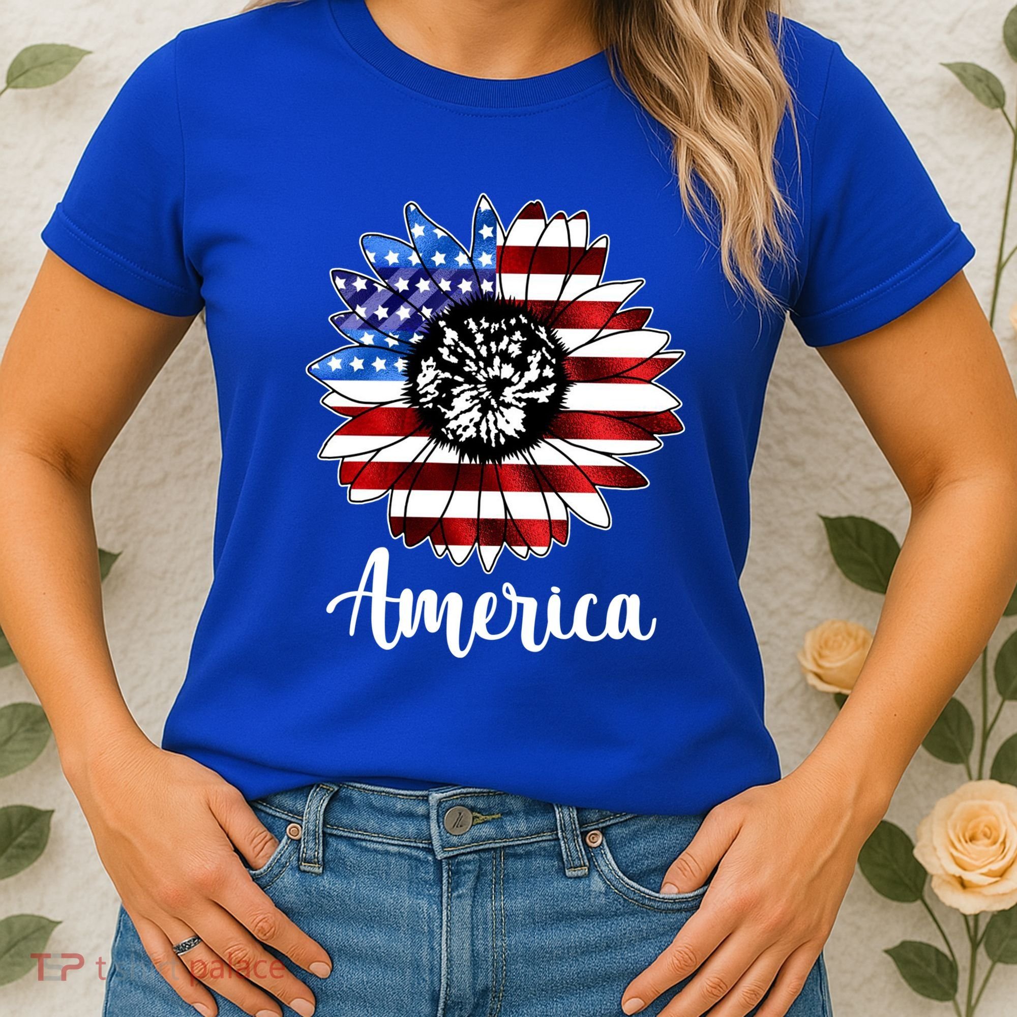 America Sunflower Flag 4th July Women's T-Shirt
