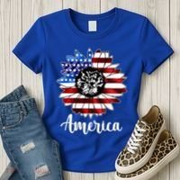 America Sunflower Flag 4th July Women's T-Shirt thumb 3
