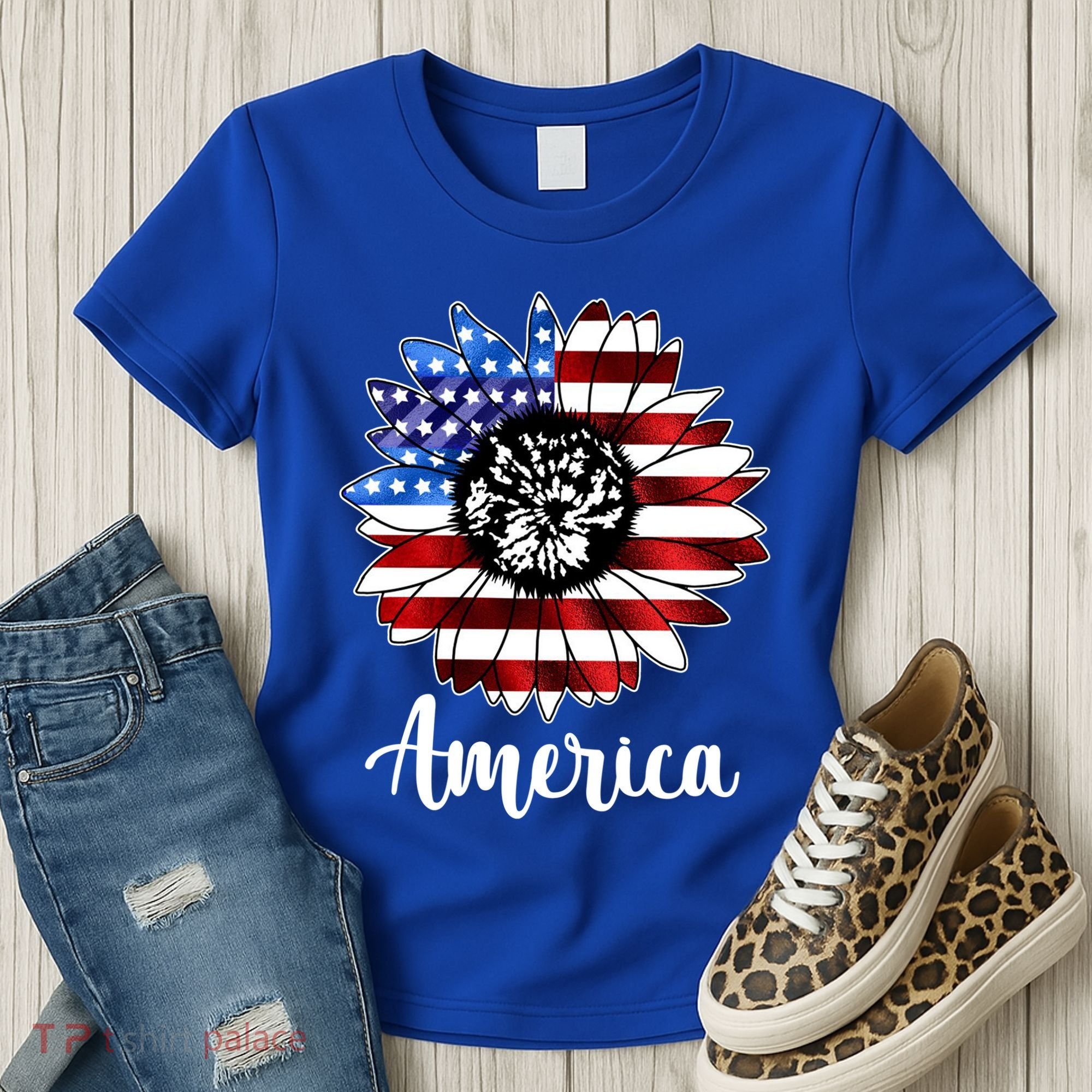 America Sunflower Flag 4th July Women's T-Shirt