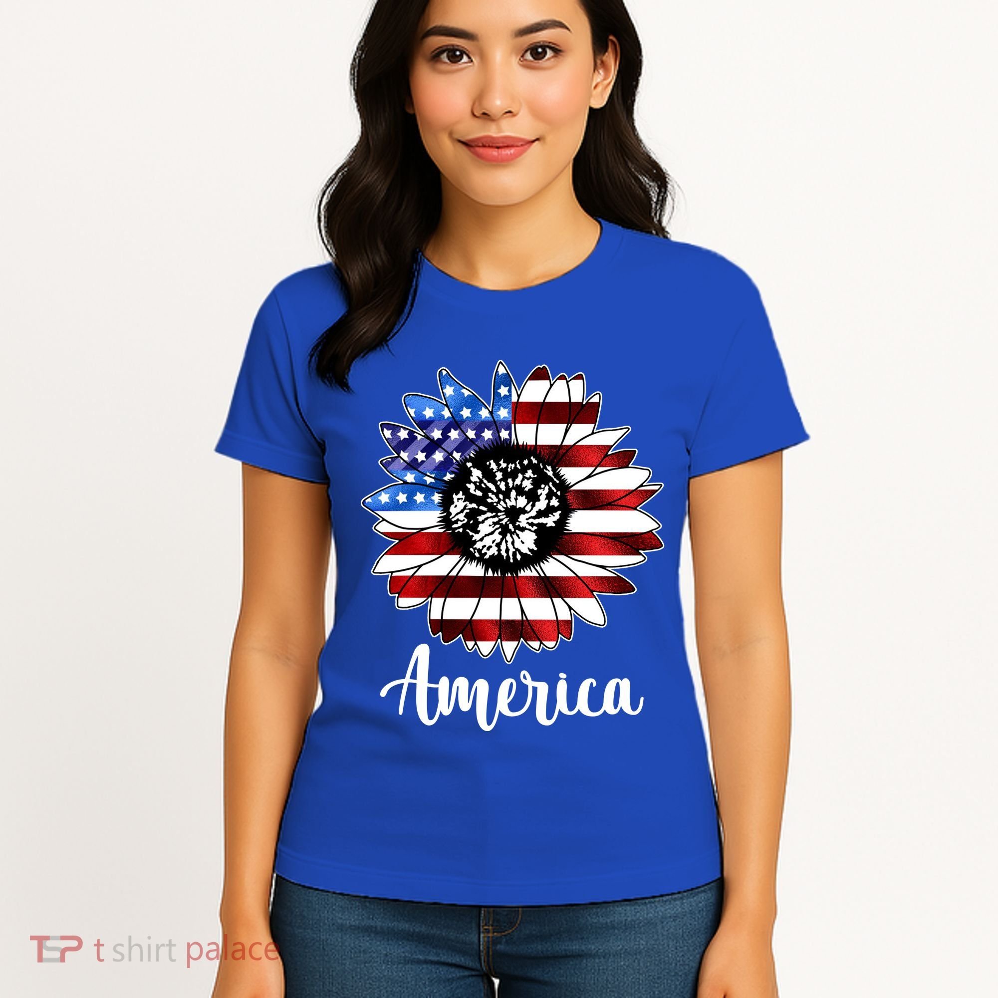 America Sunflower Flag 4th July Women's T-Shirt