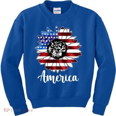 America Sunflower Flag 4th July Kids Sweatshirt