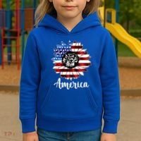 America Sunflower Flag 4th July Kids Hoodie thumb 3