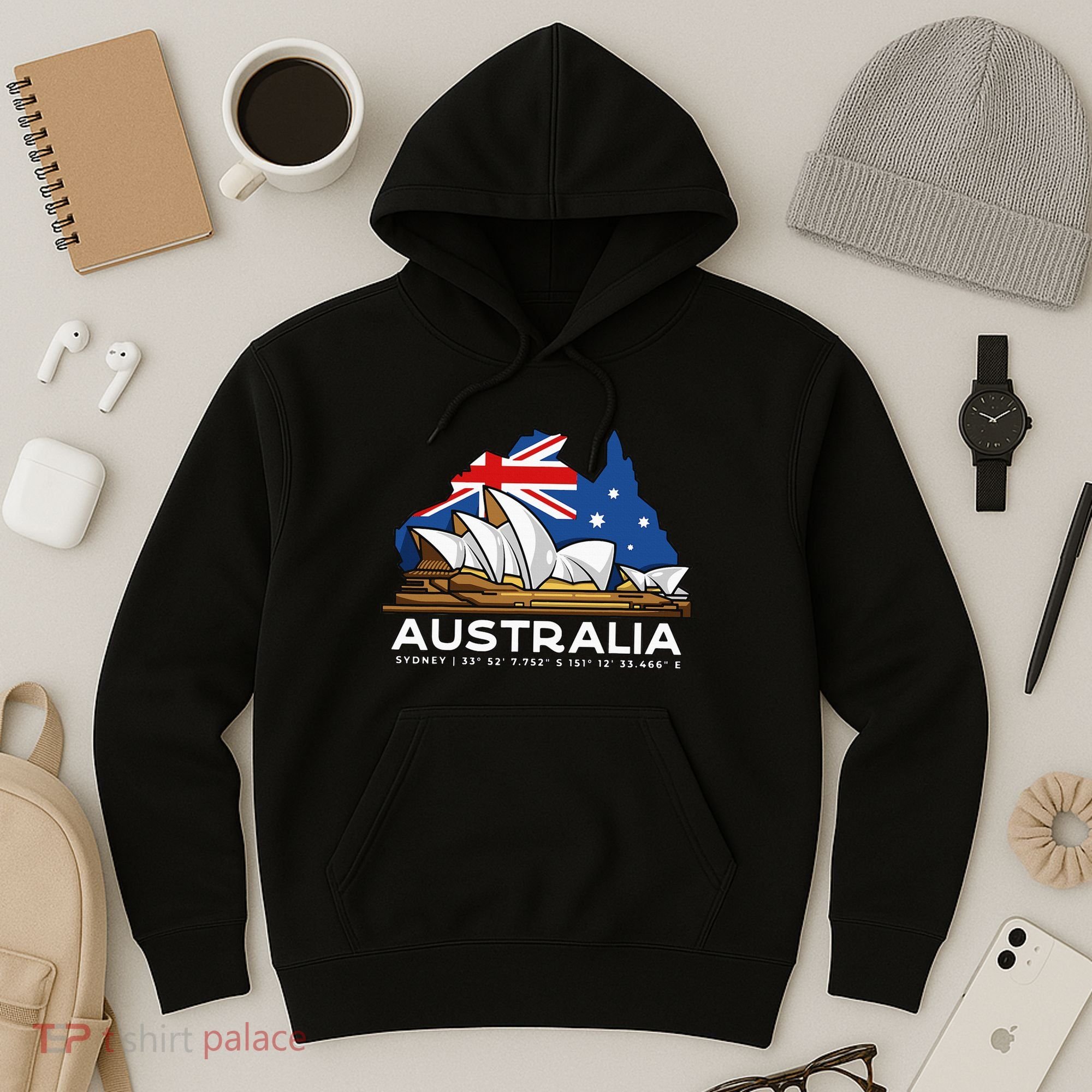 Australia Sydney Gps Coordinates Opera House Hoodie