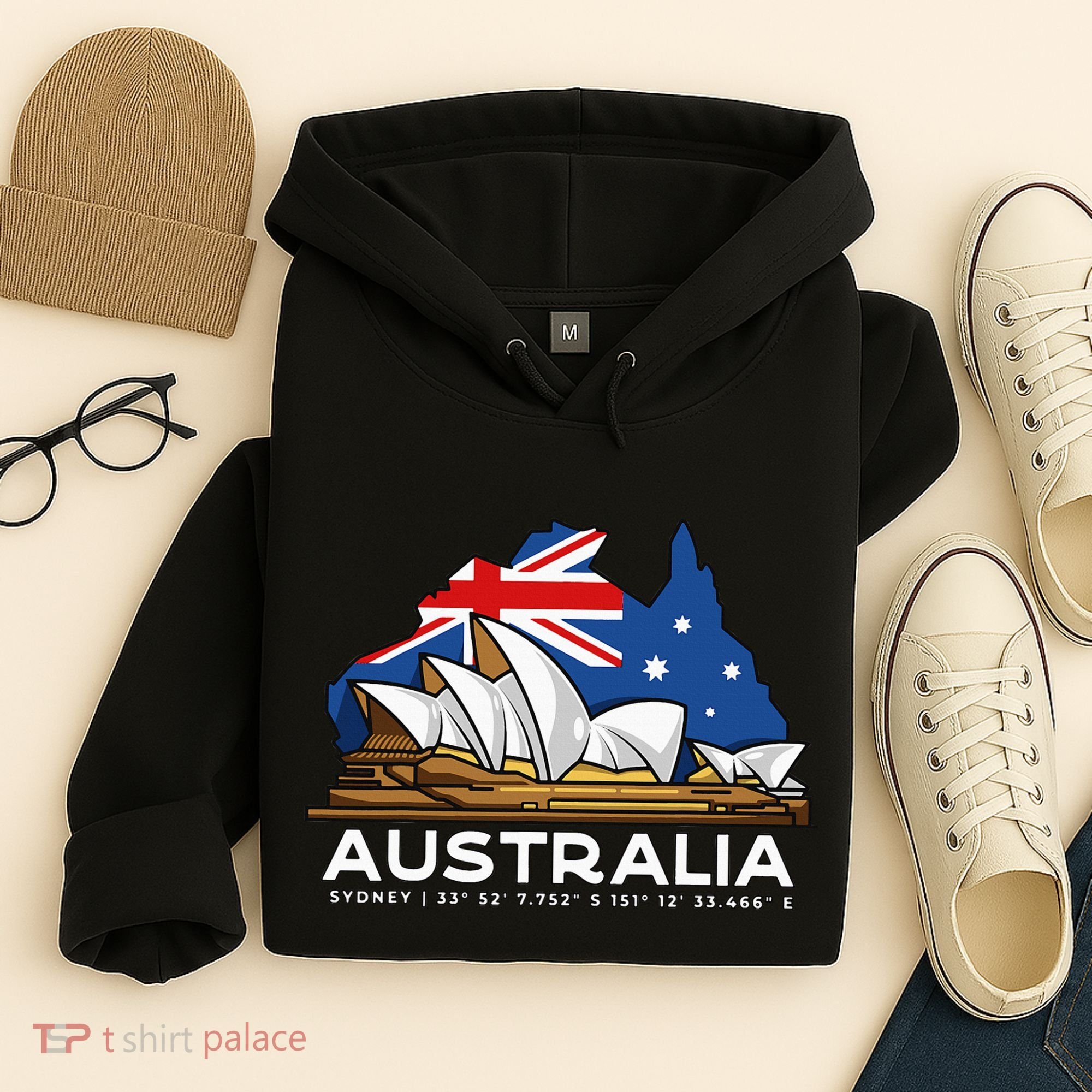 Australia Sydney Gps Coordinates Opera House Hoodie