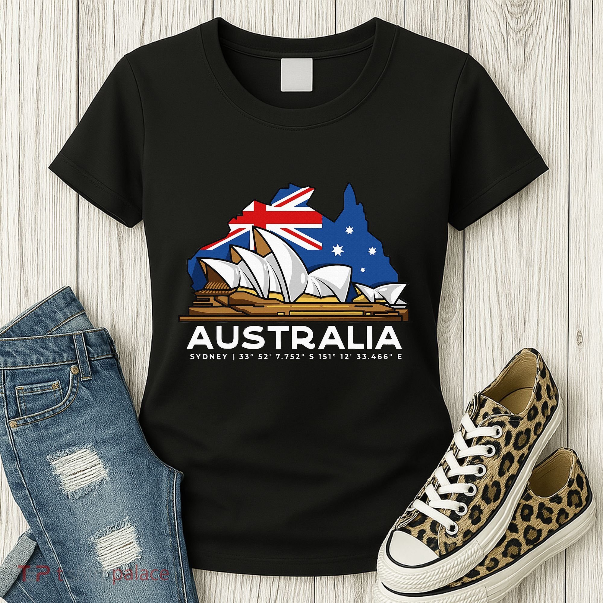 Australia Sydney Gps Coordinates Opera House Women's T-Shirt