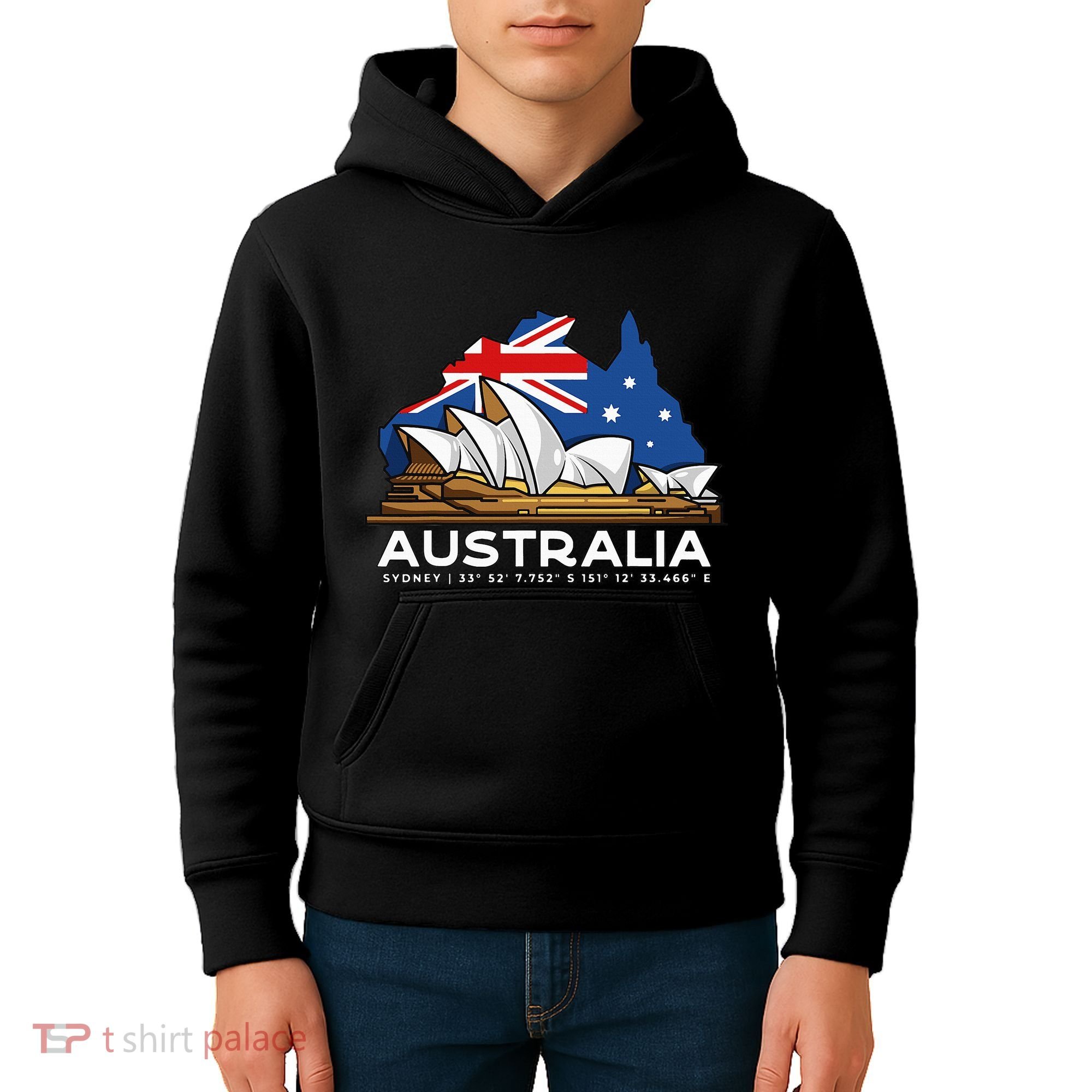 Australia Sydney Gps Coordinates Opera House Kids Hoodie